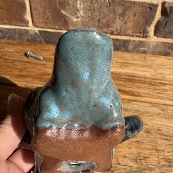 Glazed enamel pottery bull skull with mounting bolt Turquoise/Aqua Terracotta 5” - Picture 10 of 16